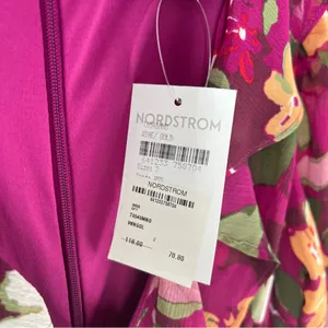Maggy London Desert Bloom Floral Long‎ Sleeve A-line Dress In Wine Ruffle Trim 2 thumbnail 7