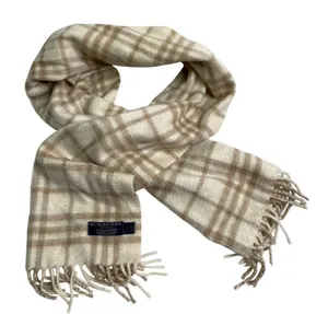 Burberry Novacheck Beige Cream Cashmere Knit Fringe Scarf thumbnail 1
