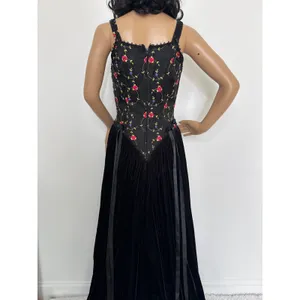 Late 80s Jeannie Nitro Gothic black velvet silk floral embroidered corset gown s thumbnail 12