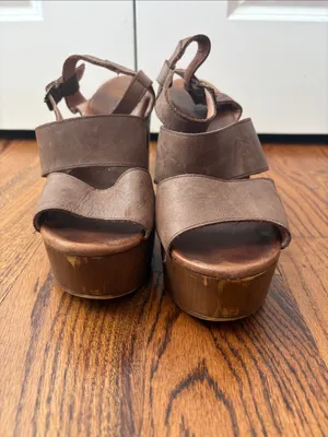 Musse & cloud wooden/leather platform heels size 38/7 thumbnail 6