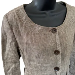 Vintage 90s MaxMara 100% Linen Blazer Sz 2 Made in Italy Brown Check Old‎ Money thumbnail 3
