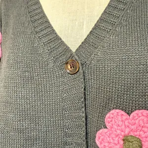 J.Nna Floral Embroidered Cardigan Gray Size L thumbnail 5