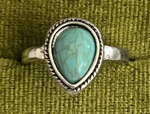 Vintage/Boho Teardro Design Faux Turquoise Stainless Steel Silver Ring Size 6 NW thumbnail 1