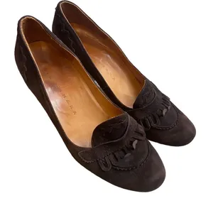Vintage Chie Mihara Brown Leather Suede Mary Jane Heel Ruffle Trim Size EU 38‎ thumbnail 2