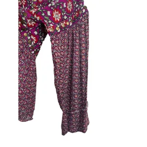 Free People Boho Floral Peasant Top M Purple Red Tie Up Studded Beaded Rayon thumbnail 16
