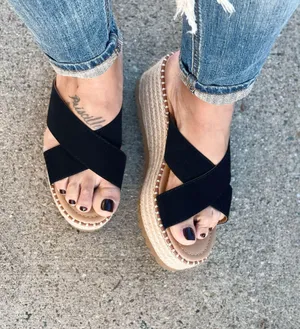 Soda Black Espadrille Wedge Sandal thumbnail 1