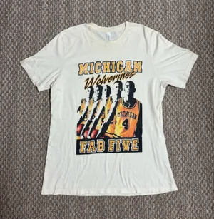 Bella Canvas Michigan Wolverines Fab Five Basketball 90s Style College Cream Graphic T-Shirt thumbnail 1
