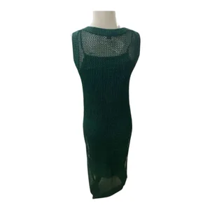 Metallic Green Mesh Midi Dress Size XS Bodycon Crochet Dress Sleeveless thumbnail 3