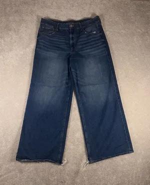 American Eagle Super High Rise Baggy Wide Leg Ankle Jeans Womens 14 Long thumbnail 1