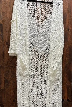 POL White Knit Open Cardigan with pocket very long size M thumbnail 1