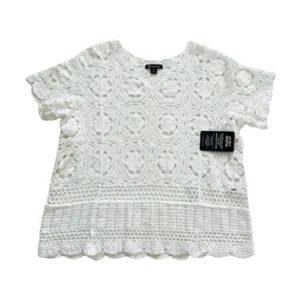 Roamans Top Sweater White French Crochet Short Sleeve Cotton Top Plus 18/20 NEW thumbnail 12