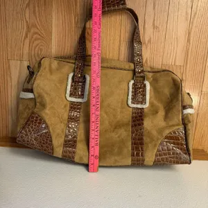 Bath Body Works Suede Faux Leather Croc Travel Duffle Bag Carry On Brown Tan 20" thumbnail 10