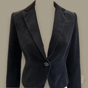 Black Cotton Velvet Blazer Women's Size 0 | Fitted Button Front thumbnail 2