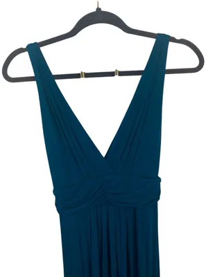 Vintage Y2K TART Teal V-Neck Pleated Maxi Dress Boho Fall wedding Guest thumbnail 5