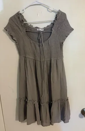 Grey Ruffled Short Sleeve Smocked Bodice Dress thumbnail 1