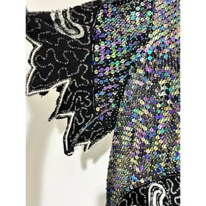 Vtg Scala Beaded Sequin Top Black Silver Embellished Blouse Size Large thumbnail 7