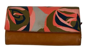 Fossil Tan Orange Leather Tri Fold Wallet Women’s Accessories Abstract Spring thumbnail 1