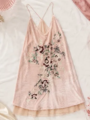 Romantic Velvet Embroidered Mini Dress 🌸 Fairycore Coquette Lace Beaded Detail thumbnail 1