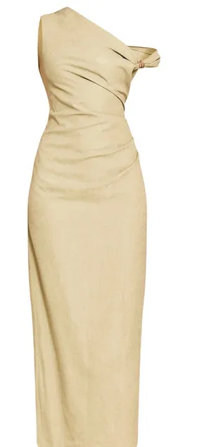 Pretty Little Thing GREEN TEXTURED OFF THE SHOULDER TRIM DETAIL MIDAXI DRESS thumbnail 1
