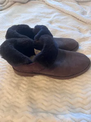 UGG Dark Brown Suede Shearling Cuff Slip-On Slippers thumbnail 4