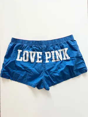 VTG RARE Victoria’s Secret Pink Blue Love Pink Dog Logo Blue Sleep Boxer Shorts thumbnail 4
