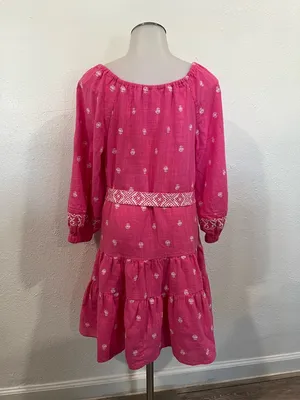 A Loves A Hot Pink Embroidered Boho Tunic Dress with Waist Tie Size Medium thumbnail 2
