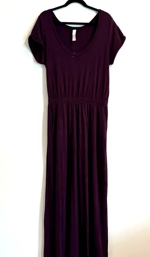 Free People Beach Audrina Maxi Dress Size Large Cut Out Back Purple Short Sleeve thumbnail 1