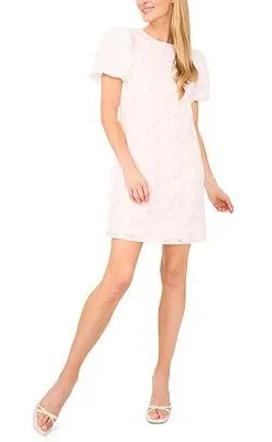 CeCe Ivory Floral Embroidered Mini Dress Medium M Bubble Puff Sleeve Bridal thumbnail 1