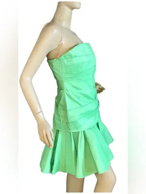 Halston Heritage Green Strapless Ruffle Mini Dress Nwt (6) thumbnail 4