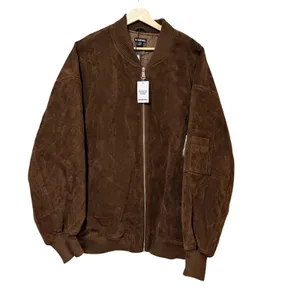 Boohoo Vintage Suede Look Oversized Bomber Jacket Chocolate Brown US 12 NEW thumbnail 3