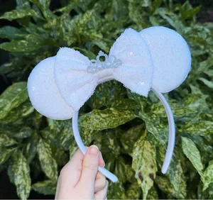 NEW White Glitter Sequin Bridal Wedding Tiara Disney Style Mouse Ears Headband thumbnail 4
