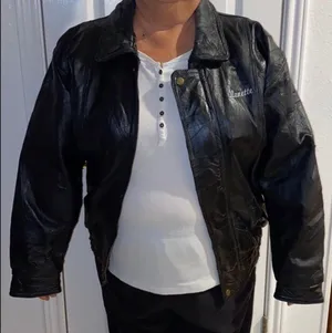 Italian Stone Design Black Genuine Leather Embroidered Unisex Biker Jacket Size Medium thumbnail 6