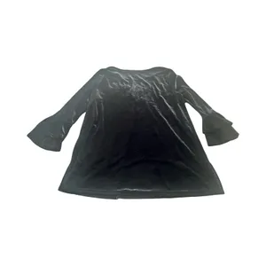 Caleesa Womens Black‎ Velvet Floral Embroidered Tunic Top Bell Sleeve Large thumbnail 4
