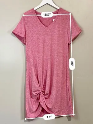 Women’s V Neck Side Gather Short Sleeve Casual Midi Dress Heathered Pink NWOT thumbnail 8