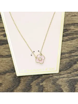 NWT Unique Designs Enamel Rhinestone Flower Necklace Gold / Pink 18" + 3" thumbnail 3