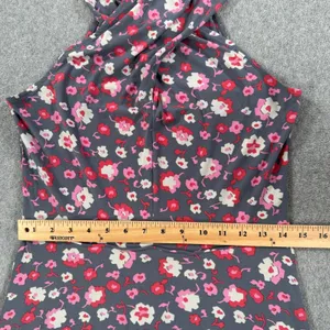 Free People Floral Halter Dress Women's Medium Sleeveless Swing Gray Pink Red thumbnail 4
