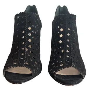 Prada Black Suede Laser Cut Peep Toe Ankle Booties Italy EU 38 US 7.5-8 thumbnail 3