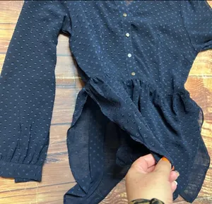 Women’s Long Sleeve Sheer Button Down Blouse Navy Size Large thumbnail 9