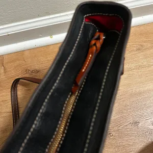 Dooney & Bourke Black Pebbled Leather Tote Bag Cognac Trim Shoulder Bag thumbnail 9