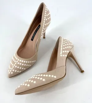French Connection Pump Women Size 41 10.5 Beige‎ Studded Pointed Toe Stiletto thumbnail 1