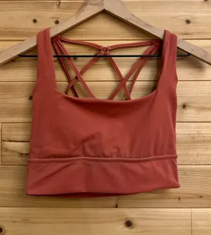 Buff Bunny Small Red Orange Strappy Sports Bra Activewear Stretchy Gym Hiking thumbnail 1