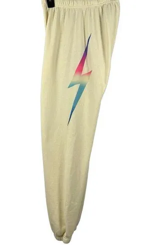Aviator Nation Rainbow Lightning Bolt Sweatpants Joggers Cream Vintage White XL thumbnail 2