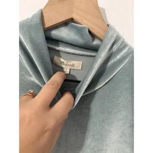 Madewell Women’s Velvet Mockneck Short Sleeve Top Medium Teal Blue Minimalist thumbnail 4