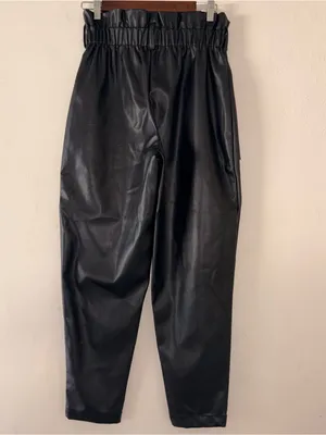 Just Fab High-Waist Faux Leather Paperbag Pants - Black thumbnail 3
