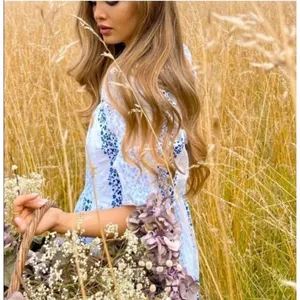 ✨ZARA Bloggers Favorite Printed & Embroidered blue white maxi Sz Medium dress✨ thumbnail 2