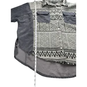 Davi‎ & Dani Womens 1XL Grey Aztec Corduroy Mixed Media Oversized Shacket Jacket thumbnail 11