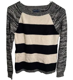 American Living Women's Size Small Crewneck Sweater‎ White Black Stripes Marled thumbnail 1