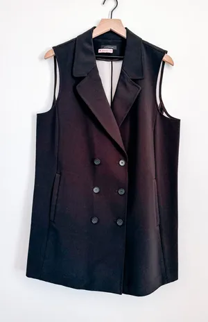 Ann Taylor Black Double Breasted Longline Blazer Vest Sleeveless Jacket thumbnail 1
