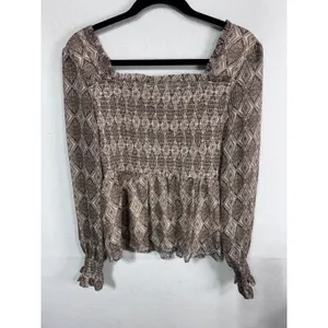 In Loom Blouse Women Small Brown Smocked‎ Square Neck Peplum Paisley thumbnail 6