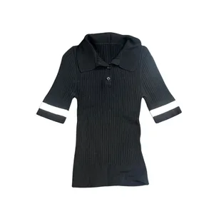 Y2K Ribbed Collar Short Sleeve Shirt SZ S Academia Preppy Collegiate Sporty thumbnail 3